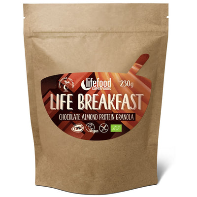 LIFE BREAKFAST Granola čokoládová s proteinem a mandlemi 230g RAW BIO LIFEFOOD