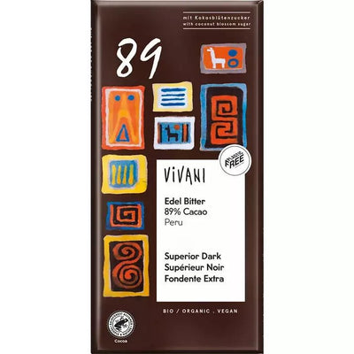 Hořká čokoláda 89% Peru s kokosovým cukrem 80 g BIO Vivani