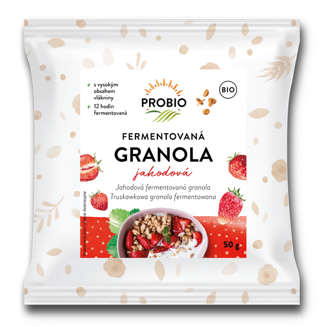 Granola fermentovaná jahodová jednoporcová 50 g BIO PROBIO