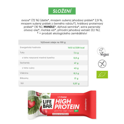 Tyčinka lifebar proteinová s jahodami 40 g BIO LIFEFOOD