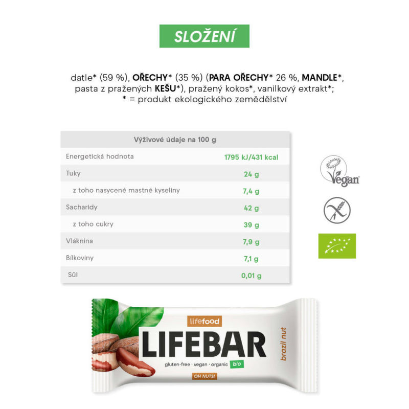 Tyčinka Lifebar s para ořechy 40 g BIO LIFEFOOD