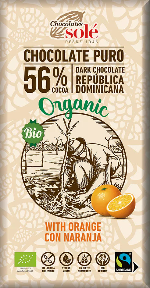 Hořká čokoláda s pomerančem 56% 100 g BIO SOLÉ