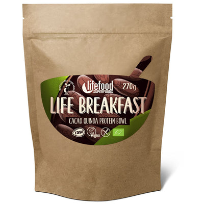 LIFE BREAKFAST Kakaová kaše proteinová s quinoou a skořicí 270g RAW BIO LIFEFOOD