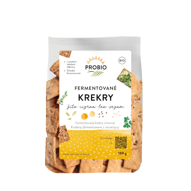 Krekry fermentované žito, cizrna, len, sezam 100 g BIO PROBIO