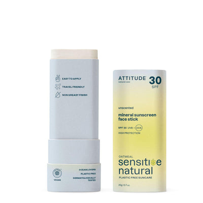 100% minerální ochranná tyčinka na obličej a rty (SPF30) citlivá a atopická 20 g ATTITUDE