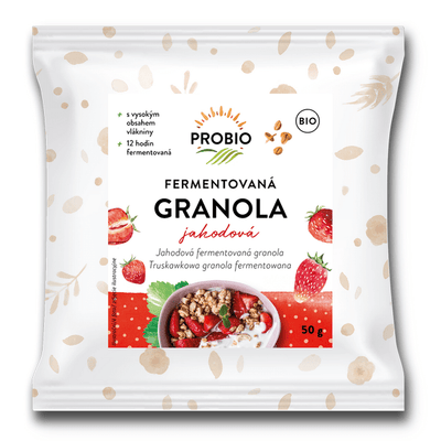 Granola fermentovaná jahodová jednoporcová 50 g BIO PROBIO